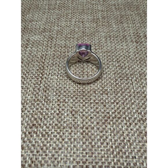 Sterling Silver Trillion-Cut Pink Stone Ring with Lab Opal Inlay – Size 7.25 Est - Picture 6 of 9